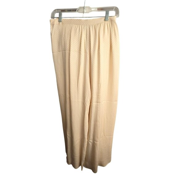 Vintage Chanel Womens Beige Silk Wide-Leg Pants Size 6 Logo Gathered HS171 - Picture 7 of 11
